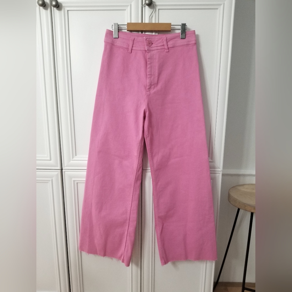 ZARA PINK DENIM JEAN WIDE LEG JEANS 10